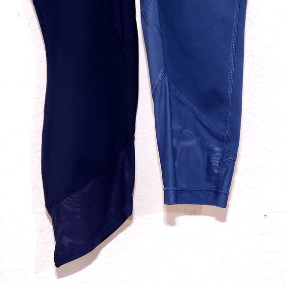 Athleta Cropped Leggings *2 PAIR* Navy and Blue with Burnout Panels - Picture 2 of 7